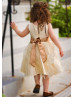 Gold Sequin Champgne Organza Cute Flower Girl Dress